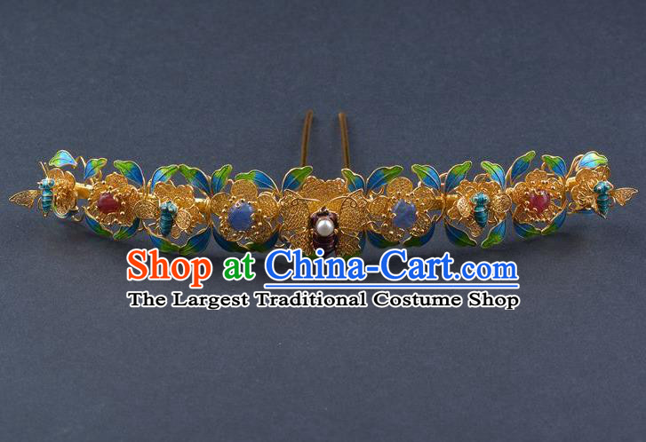 China Traditional Qing Dynasty Court Hairpin Ancient Empress Enamel Hair Crown Handmade Palace Hair Ornament