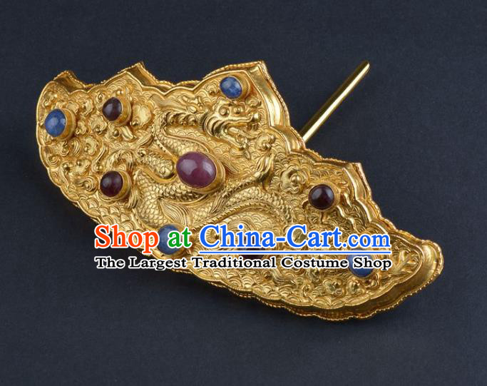 China Ancient Wedding Golden Dragon Hair Crown Handmade Hair Jewelry Traditional Ming Dynasty Empress Hairpin