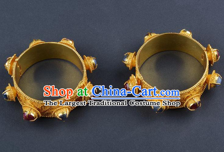 Handmade Chinese Gems Bracelet Ancient Empress Jewelry Traditional Ming Dynasty Court Bangle Accessories