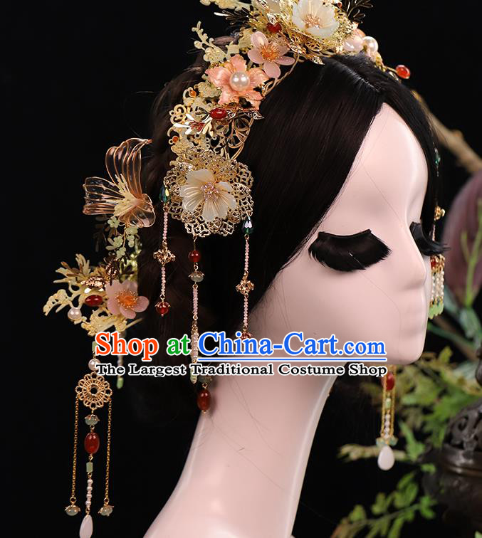 Traditional China Handmade Tassel Hair Crown Ancient Bride Hairpins Wedding Hair Ornament Phoenix Coronet Full Set