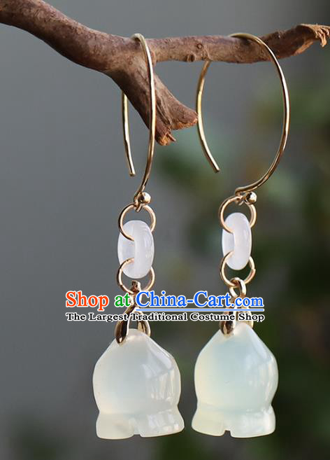 Handmade Chinese Ancient Bride Hsiuyen Jade Convallaria Earrings Jewelry Traditional Wedding Ear Accessories