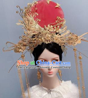 Handmade Chinese Ancient Bride Headwear Wedding Hair Crown Traditional Golden Phoenix Coronet Hair Accessories