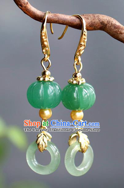 Handmade Chinese Traditional Wedding Jade Pumpkin Ear Accessories Ancient Qing Dynasty Earrings Jewelry