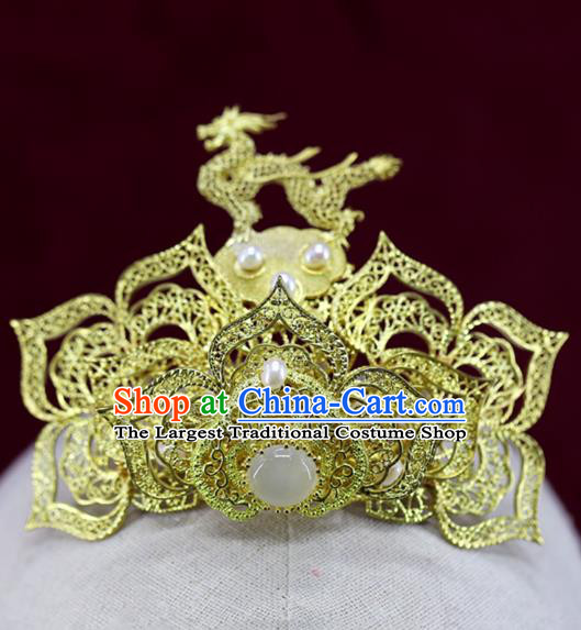 Chinese Traditional Ming Dynasty Golden Hair Crown Wedding Hair Accessories Ancient Bride Brass Hairpin