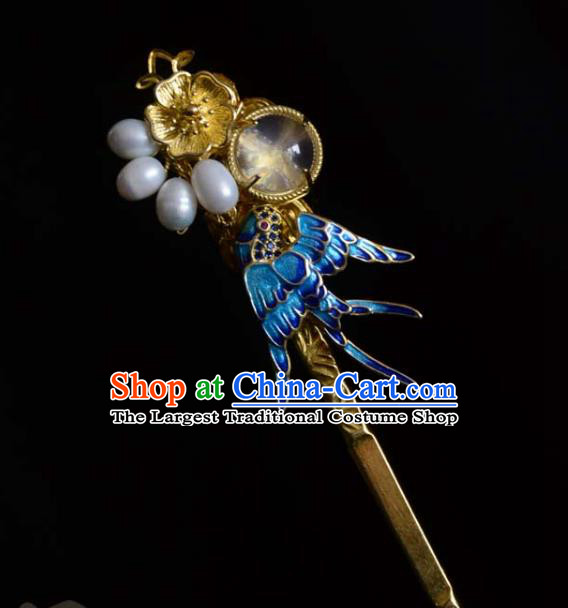 Chinese Traditional Golden Hair Stick Hanfu Hair Accessories Ancient Ming Dynasty Blueing Hairpin