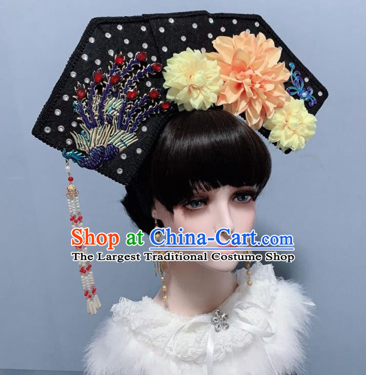 China Ancient Palace Lady Phoenix Coronet Traditional Drama Hair Accessories Qing Dynasty Imperial Consort Hat