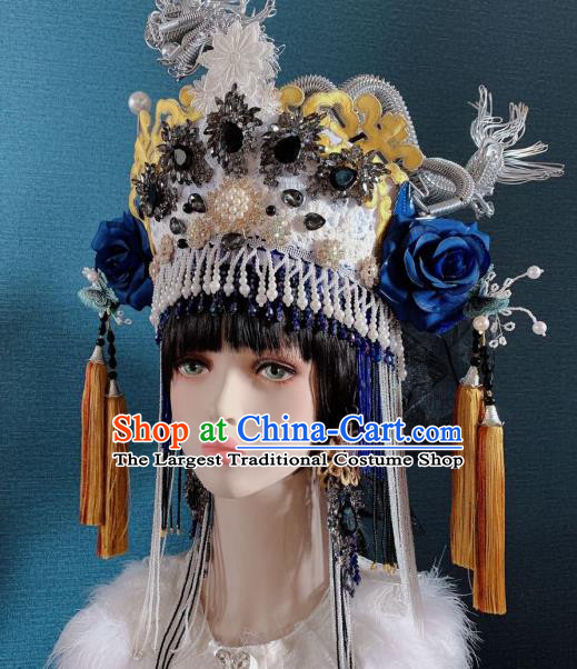 Handmade Chinese Bride Argent Phoenix Coronet Traditional Wedding Hair Accessories Stage Performance Headdress