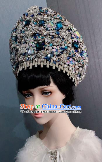 Top Handmade Crystal Royal Crown Stage Show Hair Ornament Baroque Queen Hat Hair Accessories