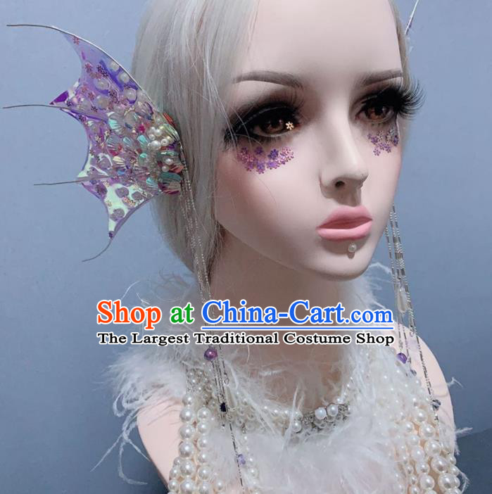 Top Handmade Laser Hair Accessories Stage Show Hair Ornament Baroque Princess Purple Fin Tassel Hair Sticks