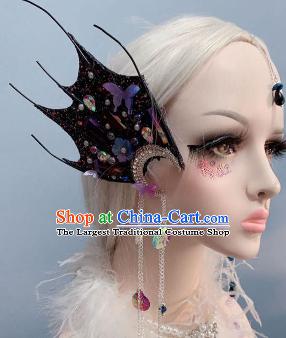 Top Stage Show Hair Ornament Handmade Cosplay Hair Accessories Baroque Princess Black Fin Tassel Hair Sticks