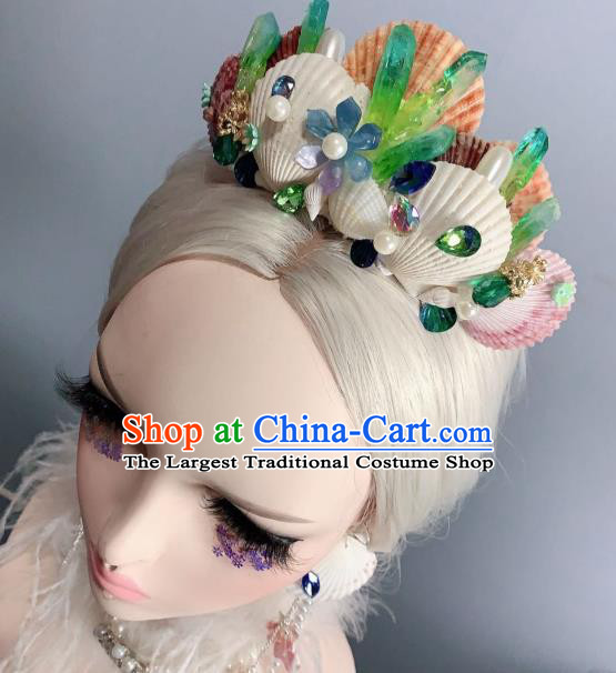 Top Handmade Halloween Cosplay Fairy Crystal Shell Royal Crown Mermaid Princess Hair Accessories Stage Show Hair Ornament