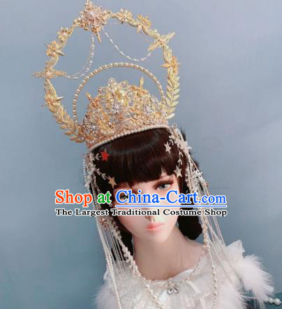 Europe Princess Golden Royal Crown Wedding Hair Accessories Handmade Goddess Headwear