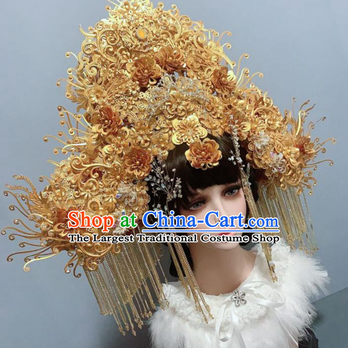 Handmade Chinese Traditional Wedding Hair Accessories Stage Performance Deluxe Phoenix Coronet