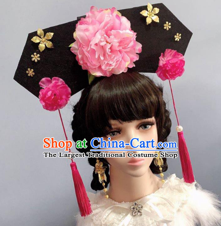 China Ancient Palace Lady Hat Traditional Drama Hair Accessories Qing Dynasty Princess Headwear