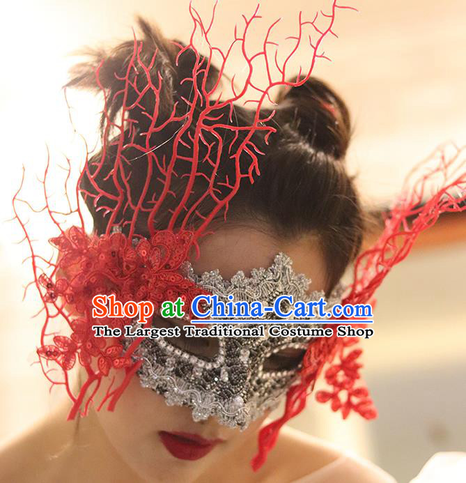 Top Halloween Cosplay Princess Mask Stage Performance Face Accessories Fancy Ball Decorations Red Lace Blinder