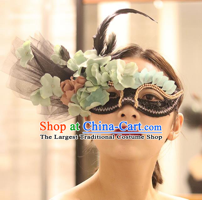 Top Green Flowers Blinder Stage Performance Face Accessories Fancy Ball Decorations Halloween Cosplay Princess Feather Mask