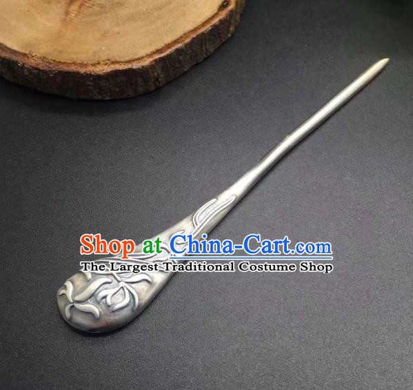 China Ancient Princess Hairpin Traditional National Carving Orchids Silver Hair Stick Handmade Hair Accessories