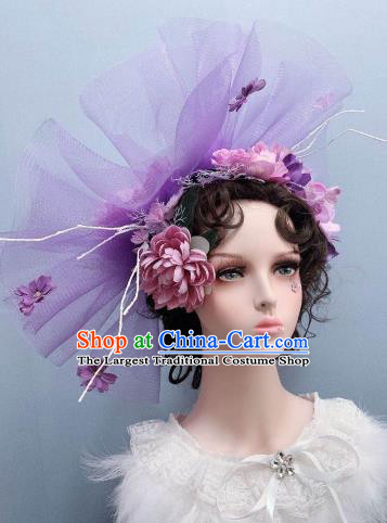 Europe Stage Show Princess Headwear Purple Veil Top Hat Handmade Noble Lady Wedding Hair Accessories