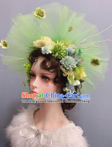 Europe Princess Light Green Veil Top Hat Handmade Noble Lady Wedding Hair Accessories Stage Show Headwear