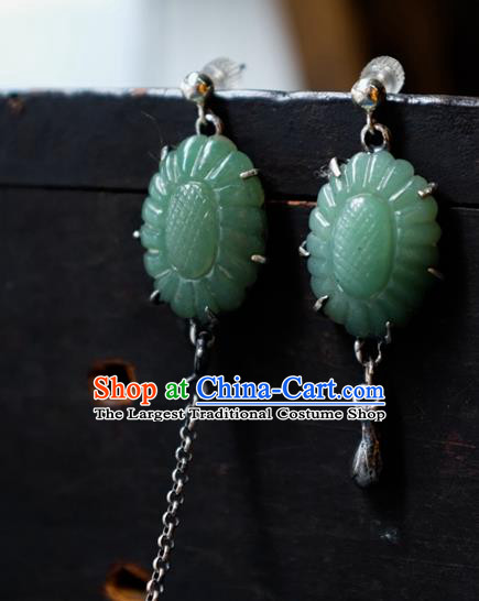 China Traditional Ear Stud Jewelry National Earrings Handmade Green Jade Ear Accessories