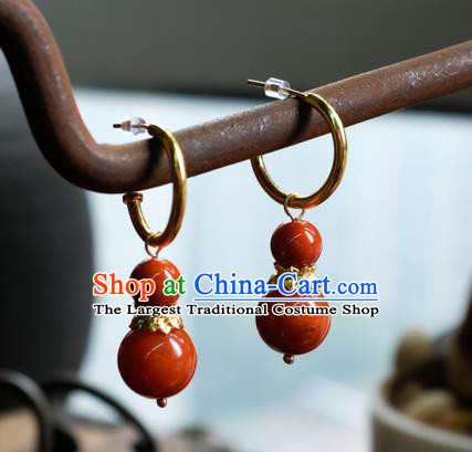 China Handmade Red Coral Beads Ear Accessories National Court Earrings Traditional Jewelry