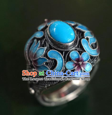 China Ancient Queen Cloisonne Lotus Ring Accessories Traditional Qing Dynasty Court Jewelry