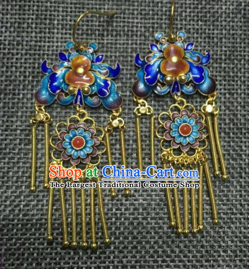 Handmade Chinese Qing Dynasty Enamel Peony Gourd Earrings Jewelry Traditional Ancient Classical Ear Accessories