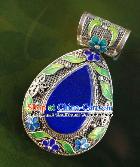 China Traditional Handmade Cloisonne Plum Necklace Pendant National Lapis Jewelry Accessories