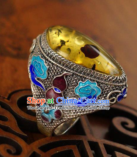 China Traditional Silver Jewelry Qing Dynasty Chrysophoron Ring Accessories Ancient Court Woman Cloisonne Gourd Circlet