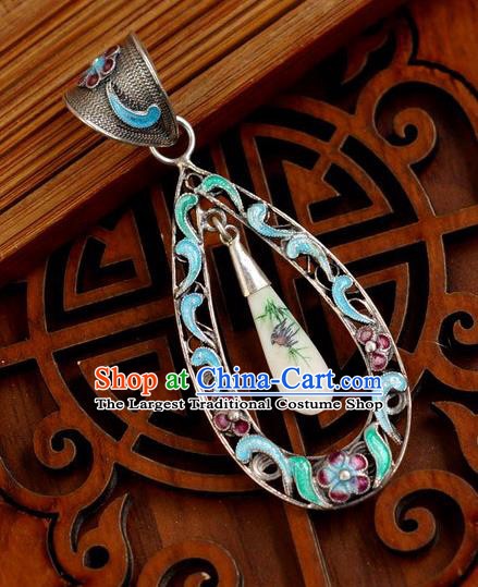 China National Colorful Painting Jewelry Traditional Silver Accessories Handmade Cloisonne Necklace Pendant