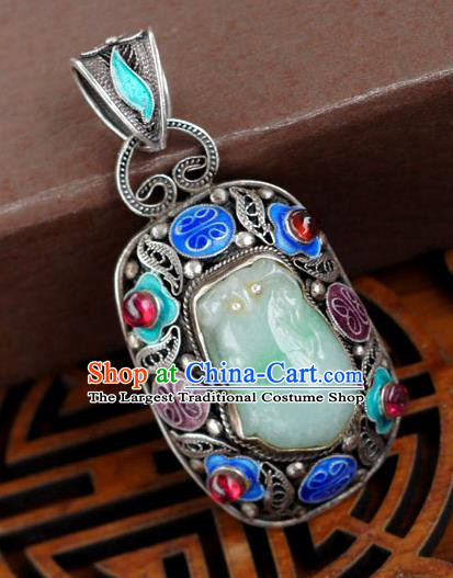 China Classical Cloisonne Accessories Traditional National Silver Jewelry Handmade Jade Necklace Pendant