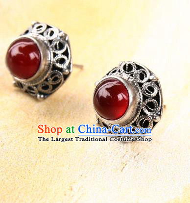 Handmade Silver Earrings Chinese Cheongsam Ear Accessories Traditional Carnelian Jewelry