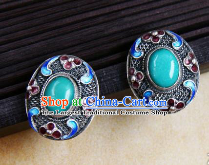 Handmade Chinese Cheongsam Ear Accessories Traditional Kallaite Cloisonne Earrings Jewelry