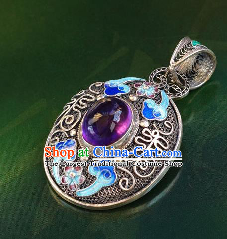 China Handmade Amethyst Silver Necklace Pendant Traditional National Jewelry Accessories