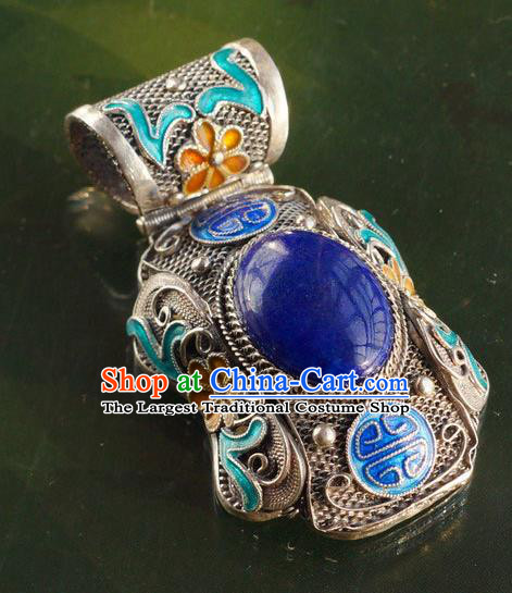 China Traditional National Jewelry Court Accessories Handmade Lapis Silver Necklace Pendant