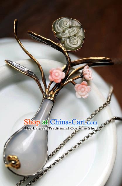 Handmade China Jade Accessories Traditional Brooch Pendant National Women Silver Jewelry