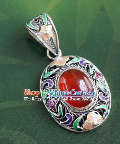 China Traditional National Silver Jewelry Court Cloisonne Accessories Handmade Agate Necklace Pendant