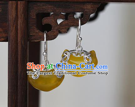 Handmade Chinese Traditional Accessories Silver Ear Jewelry Cheongsam Citrine Earrings