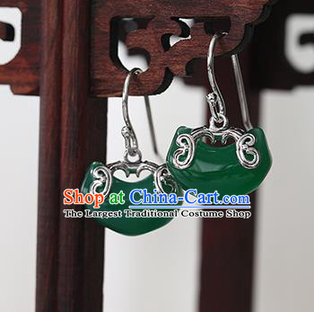 Handmade Chinese Cheongsam Chrysoprase Earrings Traditional Accessories Silver Ear Jewelry