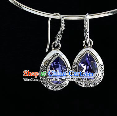 Handmade Chinese Traditional Silver Ear Jewelry Eardrop Accessories Amethyst Earrings