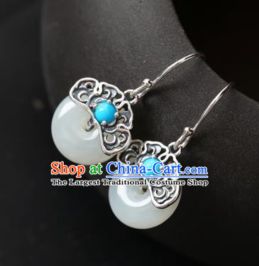 Handmade Chinese Classical Cheongsam Earrings Accessories Traditional Jade Ear Jewelry Silver Eardrop