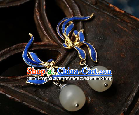 China Traditional National Jade Jewelry Handmade Qing Dynasty Ear Accessories Ancient Court Blueing Earrings