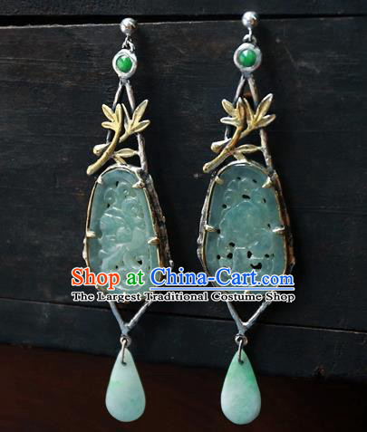 China Jade Products Traditional Wedding Jewelry Handmade Carving Ear Accessories National Cheongsam Earrings