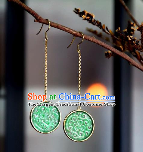 China National 18K Gold Cheongsam Earrings Traditional Jade Jewelry Ornaments Handmade Ear Accessories