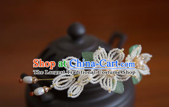 China Song Dynasty Noble Lady Pearls Flowers Hair Stick Traditional Hanfu Hair Accessories Ancient Princess Pear Blossom Hairpin