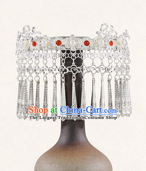 China Tang Dynasty Argent Tassel Hair Crown Traditional Hanfu Hair Accessories Ancient Princess Hairpins