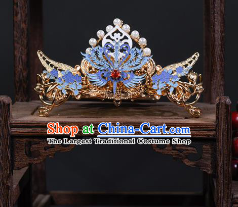 China Ancient Imperial Consort Phoenix Coronet Hairpins Traditional Hanfu Qing Dynasty Court Lady Blueing Hair Accessories