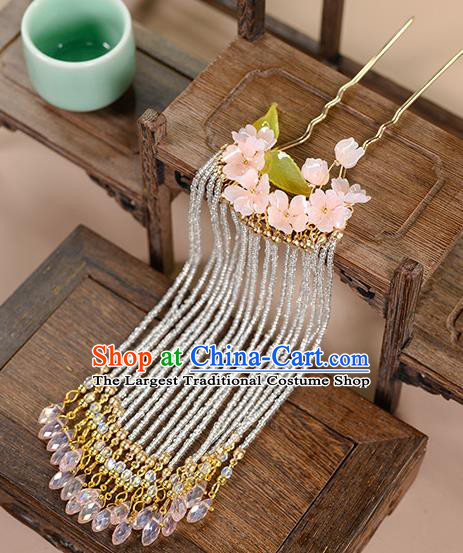 China Ancient Princess Long Tassel Hairpin Traditional Hanfu Ming Dynasty Hair Accessories Flowers Hair Stick