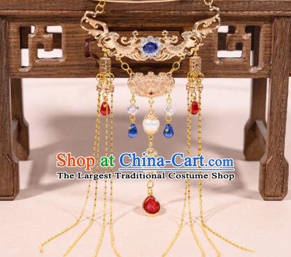 China Traditional Ancient Princess Zircon Necklace Handmade Ming Dynasty Court Golden Jewelry Accessories