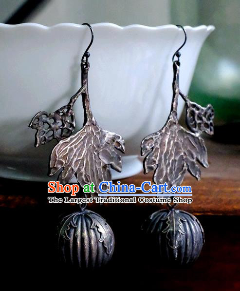 China National Cheongsam Earrings Handmade Silver Carving Pumpkin Ear Accessories Traditional Jewelry Ornaments